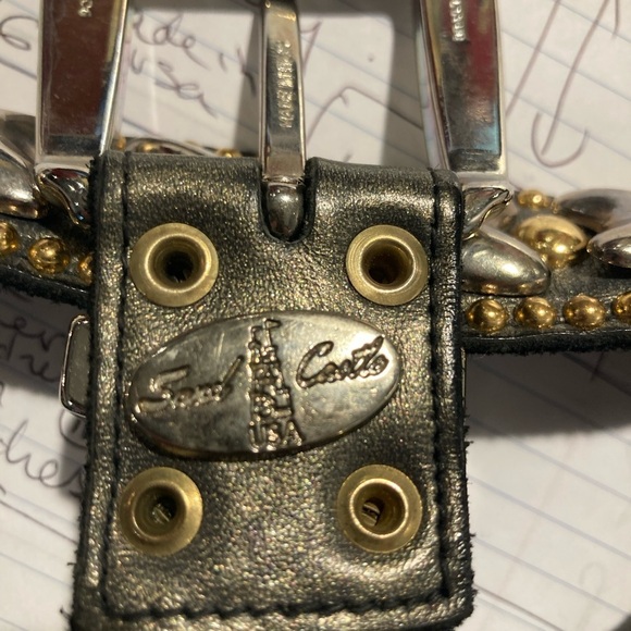 SAND CASTLE Mixed Metal Studded Leather Vintage  42” x 2” Western Style Belt - Picture 7 of 7